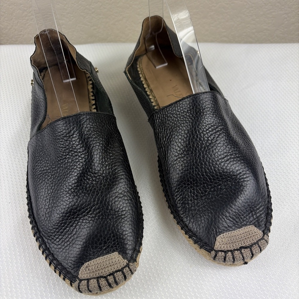 Valentino‎ Garavani Men's Black Leather V Logo Espadrilles Slip On Shoes Size 41